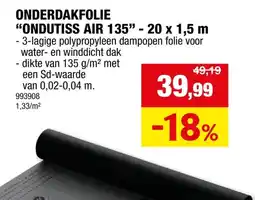Hubo Onduline Ondutiss Air 135 onderdakfolie 20x1,5 m aanbieding