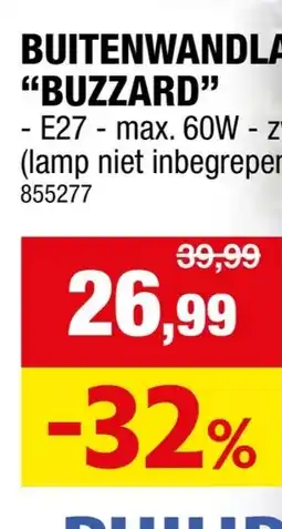 Hubo Philips myGarden Buzzard wandlamp E27 max. 60W zwart aanbieding
