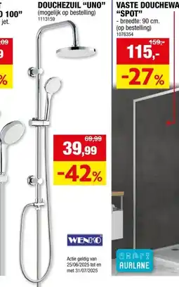 Hubo Aurlane Spot douchewand 90x185 cm vast helder glas aanbieding