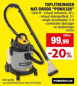Hubo Powerplus POWX326 stofzuiger/tapijtreiniger met zak nat/droog 1600W 20l aanbieding