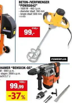 Hubo Powerplus POWX0842 beton- en verfmixer 1600W aanbieding