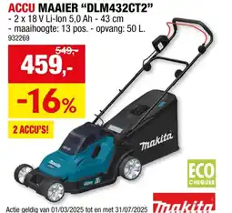 Hubo Makita DLM432CT2 accu grasmaaier 2x18 V Li-Ion 43cm + 2 accu's en 1 lader aanbieding