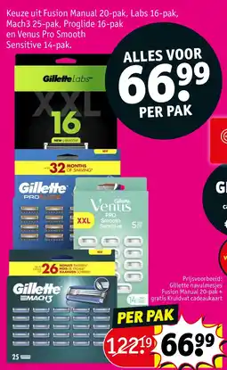 Kruidvat Gillette navulmesjes Fusion Manual 20-pak + gratis Kruidvat cadeaukaart aanbieding