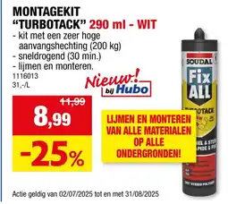 Hubo Soudal Fix ALL TurboTack lijm 290ml wit aanbieding