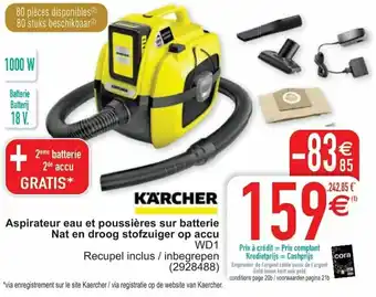 Cora Karcher Aspirateur eau et poussieres sur batterie Nat en droog stofzuiger op accu aanbieding