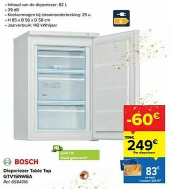 Carrefour Bosch diepvriezer table top gtv15nwea aanbieding
