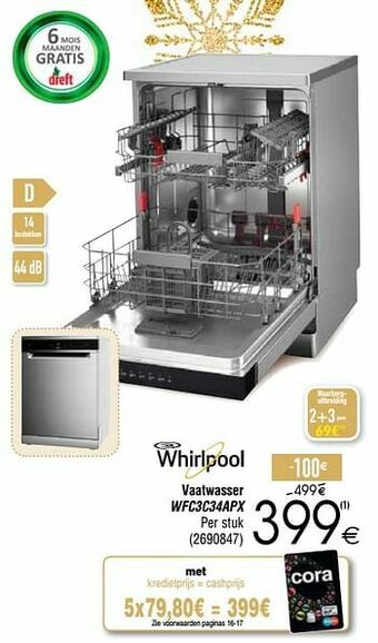 Cora Whirlpool vaatwasser wfc3c34apx aanbieding