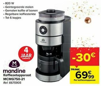 Carrefour Mandine koffiezetapparaat mcmg750-21 aanbieding