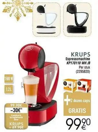 Cora Krups espressomachine kp170110 wh -b aanbieding