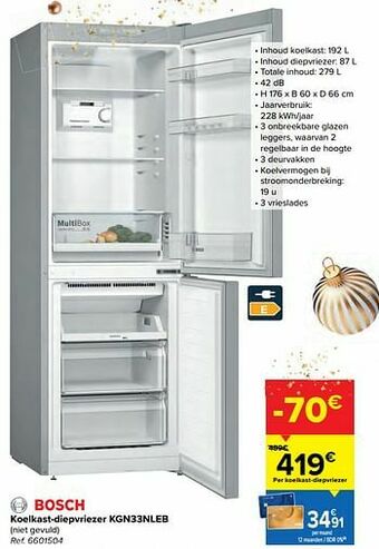 Carrefour Bosch koelkast-diepvriezer kgn33nleb aanbieding