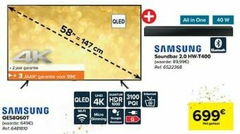 Carrefour Samsung qe58q60t + soundbar 2.0 hw-t400 aanbieding
