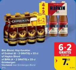 Carrefour Bier Blond Hop Karakter of Dubbel of Hapkin Blond of BIPA Grimbergen aanbieding