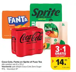 Carrefour Coca-Cola Fanta en Sprite of Fuze Tea aanbieding