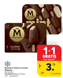Carrefour Roomijs in sticks en snacks Magnum aanbieding