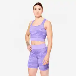 Decathlon Crop top voor fitness camouflagemotief paars aanbieding