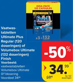 Carrefour Vaatwastabletten Ultimate Plus Regular of Volumebox Ultimate Finish aanbieding