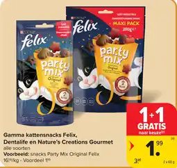 Carrefour Gamma kattensnacks Felix, Dentalife en Nature's Creations Gourmet aanbieding