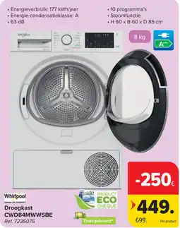Carrefour Whirlpool Droogkast CWD84MWWSBE aanbieding