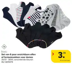 Carrefour TEX Basic Set van 6 paar onzichtbare effen of fantasiesokken voor dames aanbieding