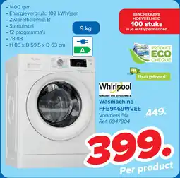 Carrefour Whirlpool Wasmachine FFB9469WVEE aanbieding