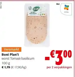Colruyt Boni Plan’t worst Tomaat-basilicum 100 g aanbieding