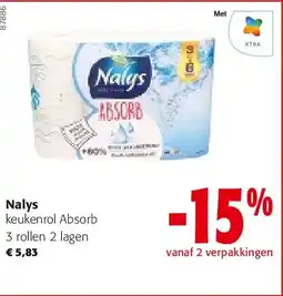 Colruyt Nalys keukenrol Absorb 3 rollen 2 lagen aanbieding
