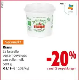 Colruyt Rians La faisselle verse hoevekaas van volle melk 500 g aanbieding