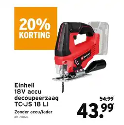 GAMMA Einhell 18V accu decoupeerzaag TC-JS 18 LI aanbieding