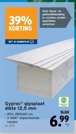 GAMMA Gyproc gipsplaat dikte 12,5 mm aanbieding