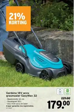 GAMMA Gardena 18V accu grasmaaier EasyMax 32 aanbieding