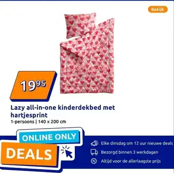 Action Lazy all-in-one kinderdekbed met hartjesprint aanbieding