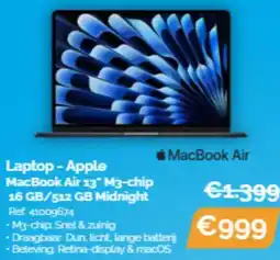 Krëfel Apple laptop MacBook Air 13" M3-chip 16 GB/512 GB Midnight aanbieding