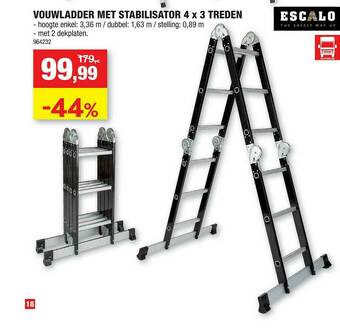 Hubo Vouwladder Met Stabilisator 4 X 3 Treden aanbieding