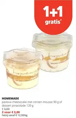 Spar HOMEMADE pavlova cheesecake met citroen mousse 90 g of dessert pinacolade 120 g aanbieding