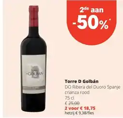 Spar Torre D Golbán DO Ribera del Duoro Spanje crianza rood 75 cl aanbieding