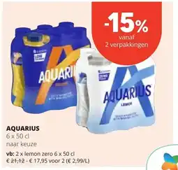 Spar AQUARIUS lemon zero 6 x 50 cl aanbieding