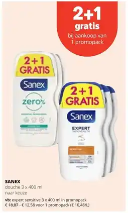 Spar SANEX expert sensitive 3 x 400 ml in promopack aanbieding