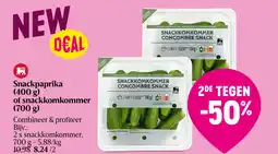 Delhaize Snackpaprika (400 g) of snackkomkommer (700 g) aanbieding