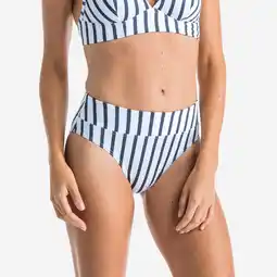 Decathlon SURFBIKINIBROEKJE VOOR DAMES NORA MARIN HOGE TAILLE CORRIGEREND WIT/GRIJS aanbieding