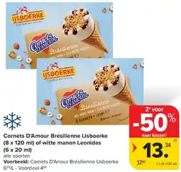 Carrefour Cornets D’Amour Brésilienne IJsboerke (8 x 120 ml) of witte manon Leonidas (6 x 20 ml) aanbieding