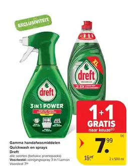 Carrefour Gamma handafwasmiddelen Quickwash en sprays Dreft aanbieding