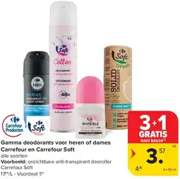 Carrefour Gamma deodorants voor heren of dames Carrefour en Carrefour Soft aanbieding