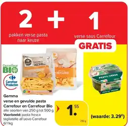 Carrefour Gamma verse en gevulde pasta Carrefour en Carrefour Bio aanbieding
