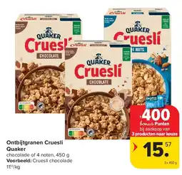 Carrefour Ontbijtgranen Cruesli Quaker aanbieding