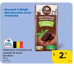 Carrefour Tablet pure chocolade met zoetstof uit stevia Carrefour aanbieding