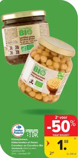Carrefour Kidneybonen, kikkererwten of linzen Carrefour en Carrefour Bio aanbieding