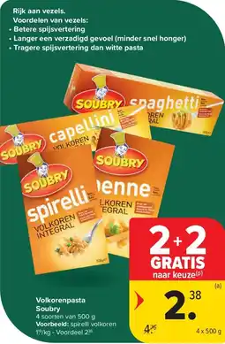 Carrefour Volkorenpasta Soubry aanbieding