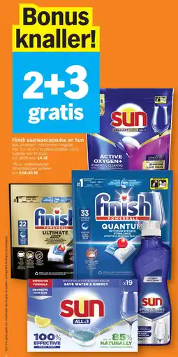 Albert Heijn Finish vaatwascapsules en Sun aanbieding