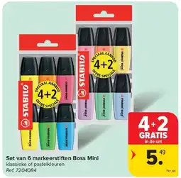 Carrefour Set van 6 markeerstiften Boss Mini aanbieding