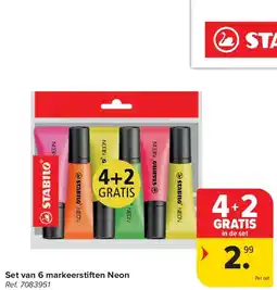 Carrefour Set van 6 markeerstiften Neon aanbieding